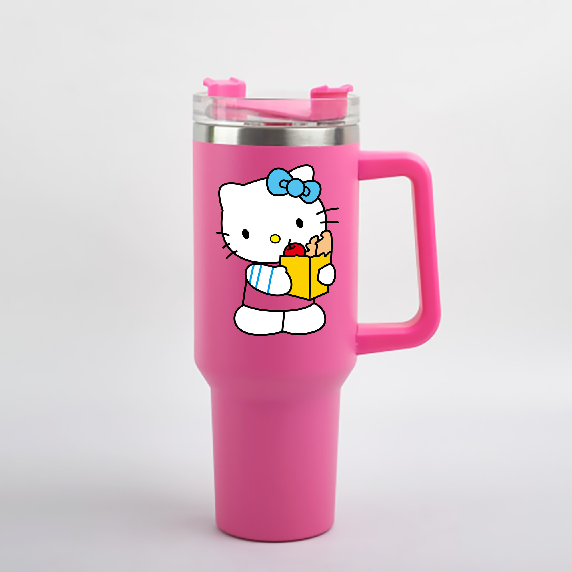 （画像用） Hello Kitty ハローキティ 1200mL車用タンブラー - クリスタルステッカー（プラスチックストロー付き）